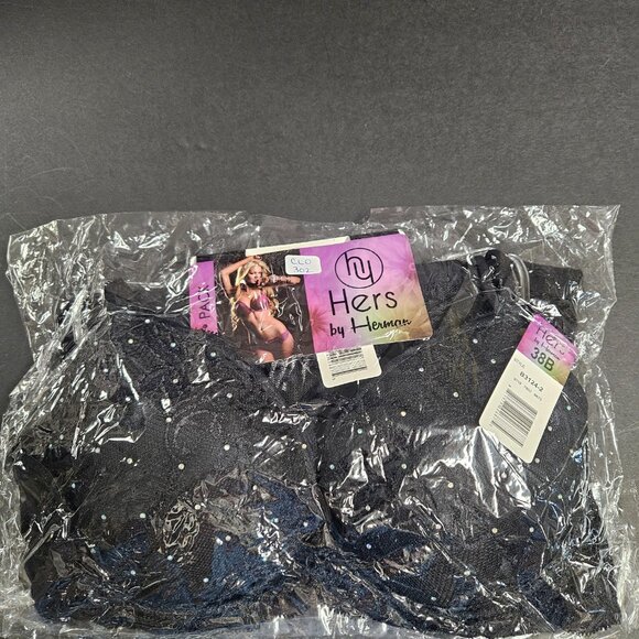Hers by Herman 38B Black lacy bra with beads, XL Panties - Picture 4 of 8